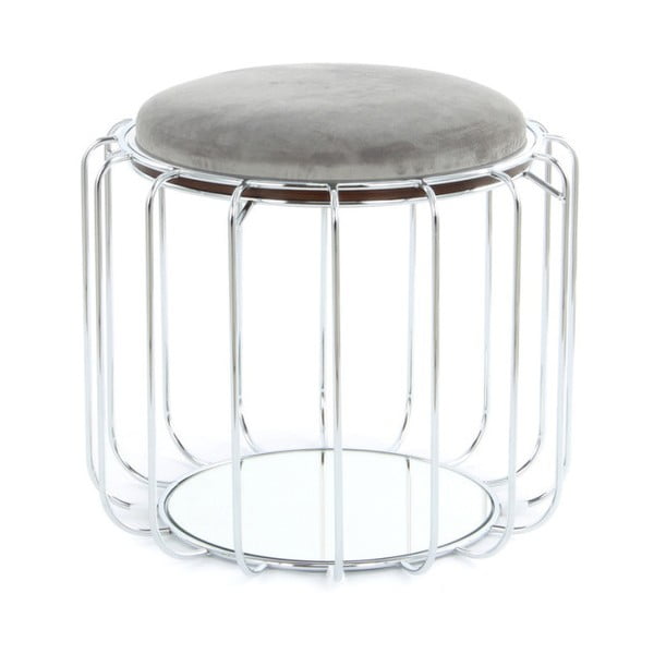 Canny szürke tárolóasztal / puff ezüstszínű vázzal, ⌀ 50 cm - 360 Living