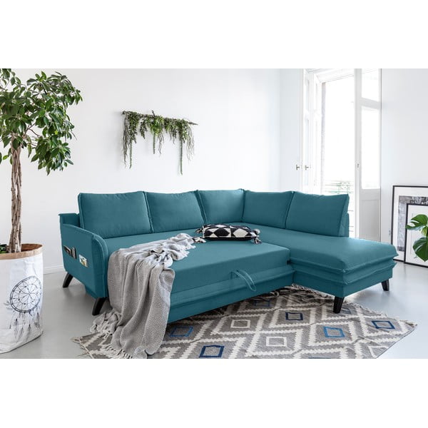 Charming Charlie L türkiz kinyitható sarokkanapé, jobb oldali - Miuform-image-4
