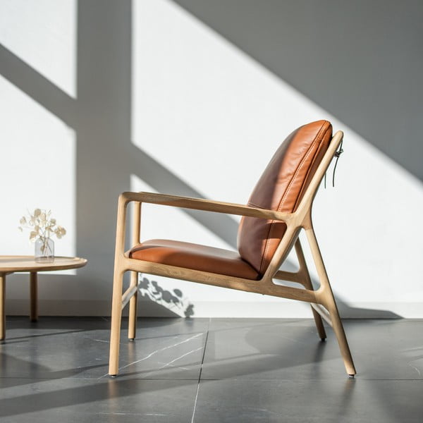 Barna-natúr színű bőr fotel Dedo – Gazzda-image-3