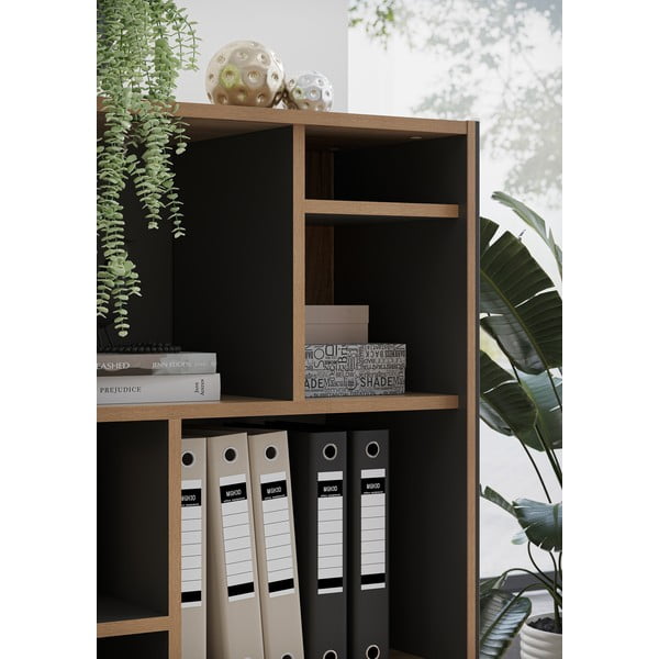 Antracitszürke-natúr színű könyvespolc tölgyfa dekorral 75x120x40 cm Podium – Germania-image-4