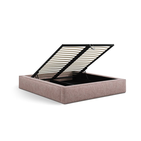 Világos rózsaszín kárpitozott ágyneműtartós franciaágy ágyráccsal 160x200 cm Simon Darren – Micadoni -image-4