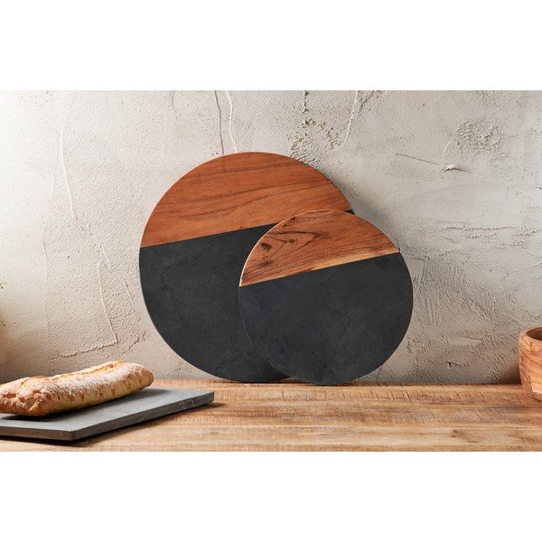 Fala kerek vágódeszka palából és akácfából, ø 40 cm - Nkuku-image-3