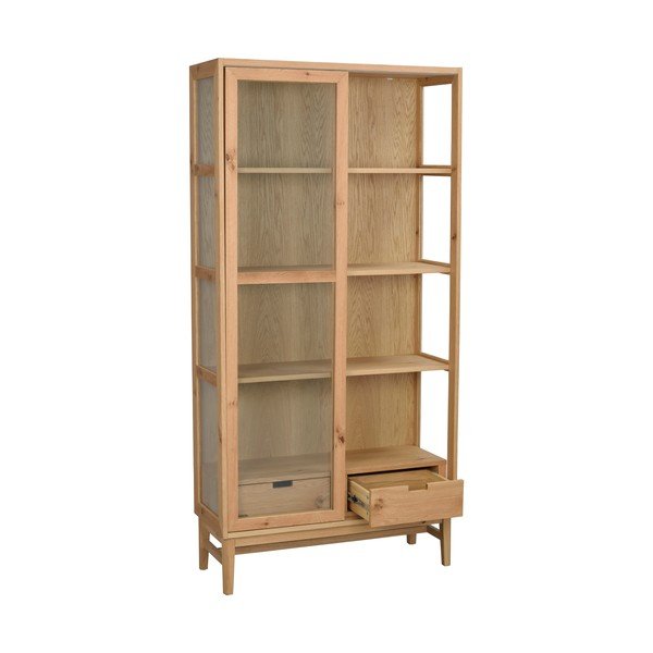 Natúr színű tálalószekrény tolóajtóval, tölgyfa dekorral 100x203 cm Hazelton – Rowico-image-2