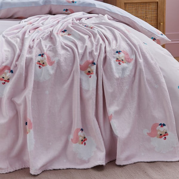 Világos rózsaszín mikroplüss takaró karácsonyi mintával 130x170 cm Vintage Christmas Santa – Catherine Lansfield-image-4