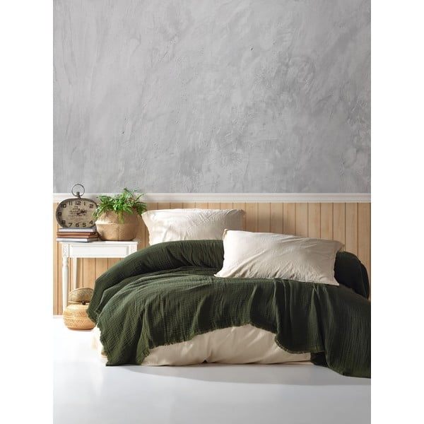 Sötétzöld muszlin ágytakaró 200x250 cm – Mijolnir-image-1