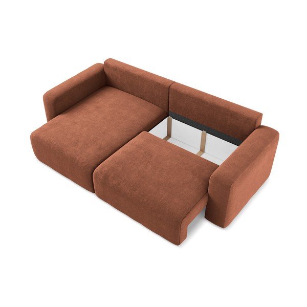 Terrakotta színű zsenília kinyitható-tárolóhelyes sarokkanapé (bal oldali-heverő résszel) Kona – Makamii-image-4