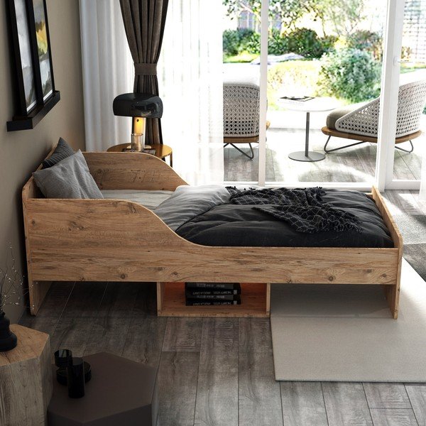 Natúr színű egyszemélyes ágy tárolóhellyel 90x190 cm Evren – Kalune Design-image-2