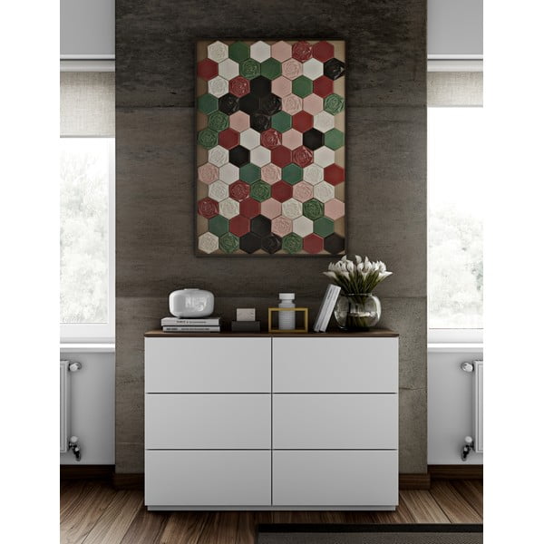 Fehér komód diófa dekoros fiókokkal és fedlappal, 120 x 84 cm Join - TemaHome-image-1