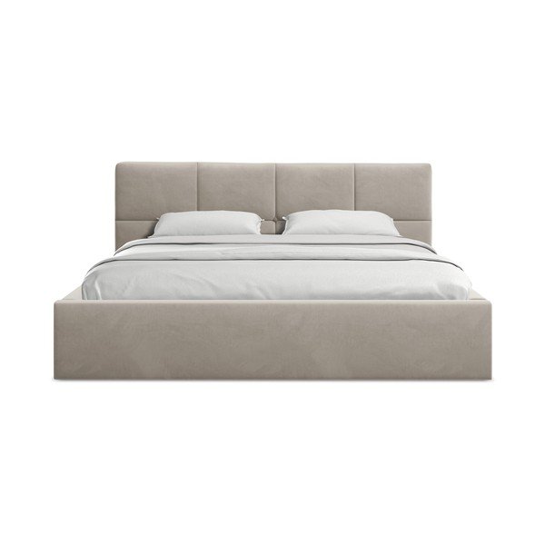 Szürkésbarna bársony kárpitozott ágyneműtartós franciaágy ágyráccsal 140x200 cm Hiko – Makamii-image-3