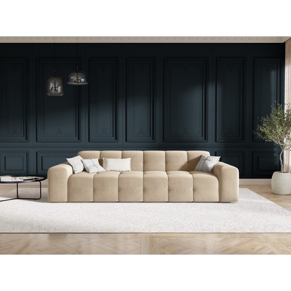 Bézs bársony kanapé 255 cm Kendal – Micadoni Home-image-1