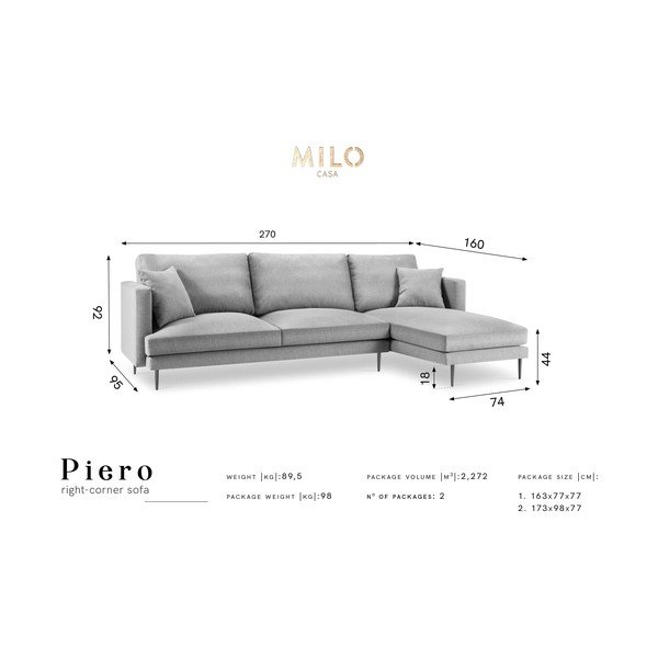 Piero bézs sarokkanapé, jobb oldali - Milo Casa-image-2