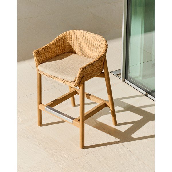 Natúr színű párnázott-rattan kerti bárszék Galea – Kave Home-image-1