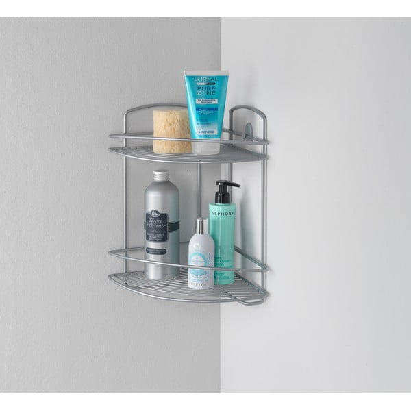 Ezüstszínű fali acél fürdőszobai sarokpolc - Metaltex-image-1