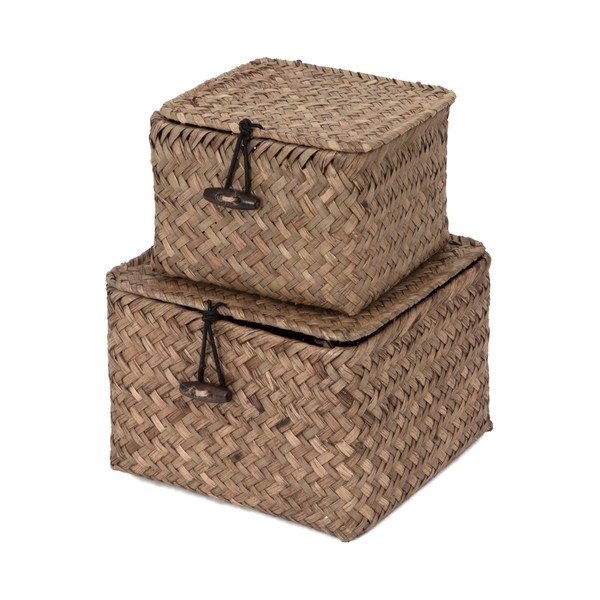 Lidwhite 2 db-os sötétbarna nád tárolókosár szett - Compactor-image-3