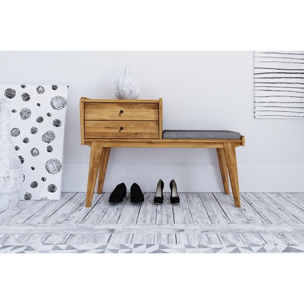 Fiókos tölgyfa pad, világosszürke ülőrésszel Retro - The Beds-image-2