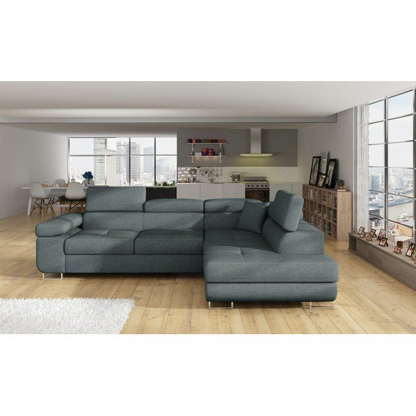 Kék kinyitható-tárolóhelyes sarokkanapé (jobb oldali-L alakú) Anton – ELTAP-image-1