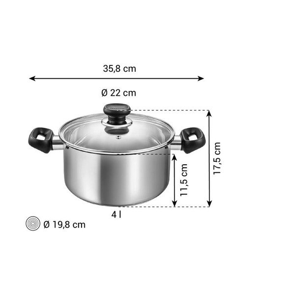 Indukciós tűzhelyhez alkalmas rozsdamentes acél edény fedővel 4 l Brava – Tescoma-image-3
