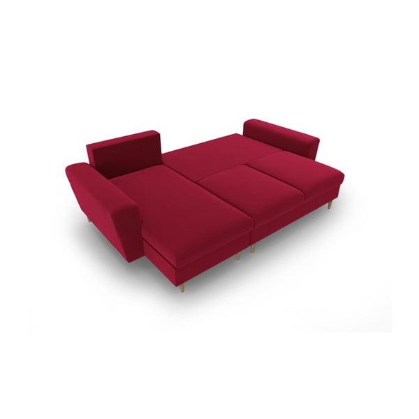 Piros bársony kinyitható tárolóhelyes sarokkanapé Kyoto – Cosmopolitan Design-image-2