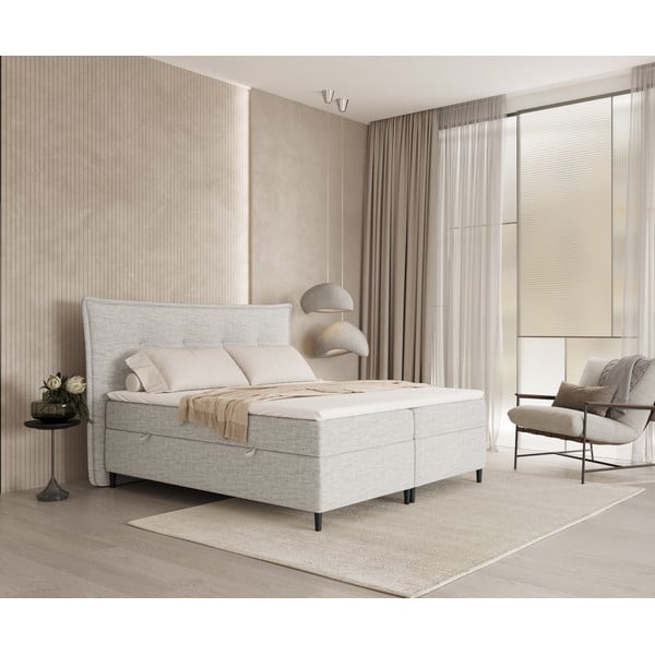 Világosszürke ágyneműtartós boxspring ágy 200x200 cm Sinai – Maison de Rêve-image-1