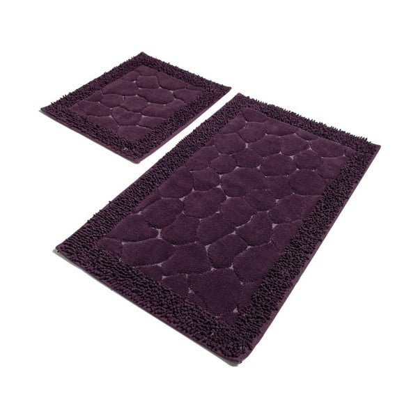 Stone Purple 2 darabos sötétlila pamut fürdőszobai kilépő szett - Confetti Bathmats