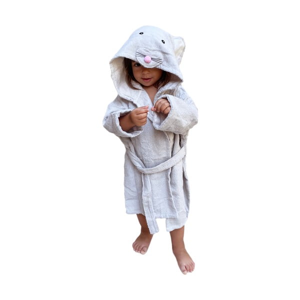 Fehér-szürke pamut gyerek fürdőköpeny M Mouse - Rocket Baby