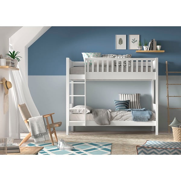Fehér emeletes borovi fenyő gyerekágy tárolóhellyel 90x200 cm SCOTT – Vipack-image-1