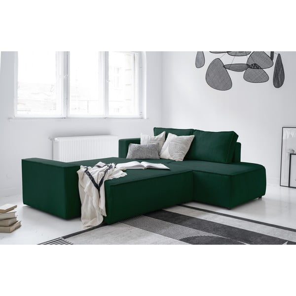 Sötétzöld kordbársony kinyitható sarokkanapé (jobb oldali) Brave Dave – Miuform-image-4
