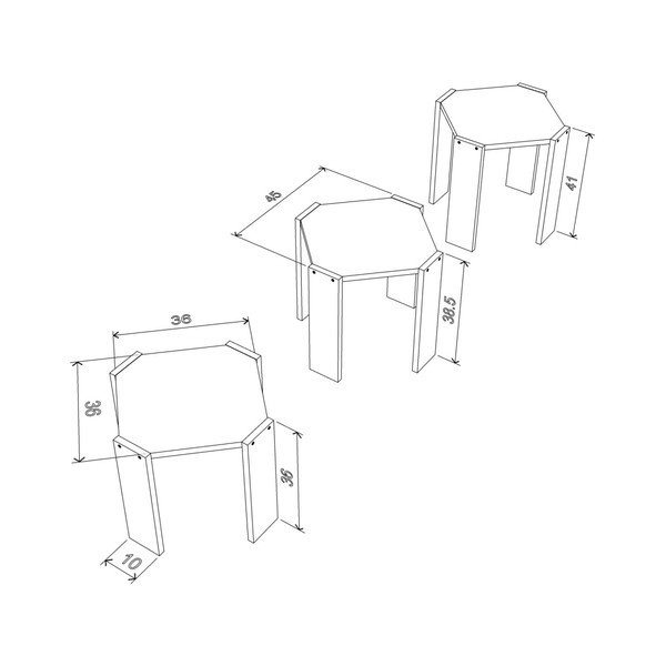 Rafevi Hansel 3 db egymásba rakható fehér tárolóasztal, kék részletekkel-image-2