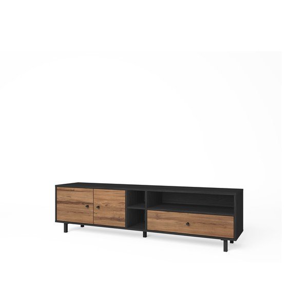 Fekete-natúr színű TV-állvány diófa dekorral 180x47 cm Roald – Marckeric-image-3