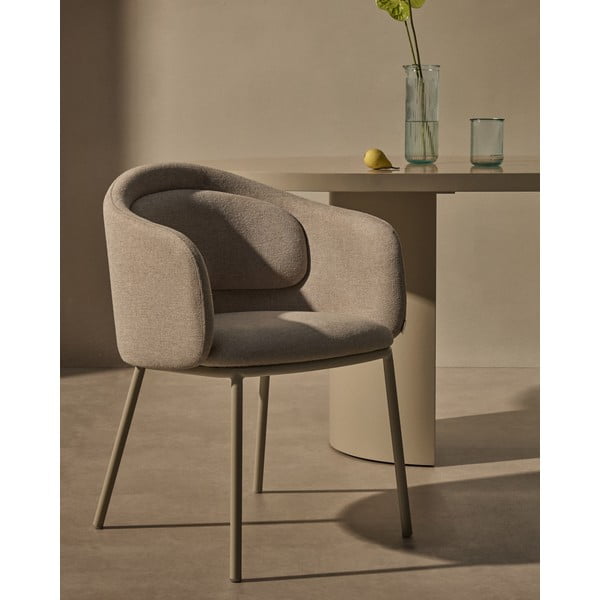Bézs kárpitozott karfás étkezőfotel Minda – Kave Home-image-2