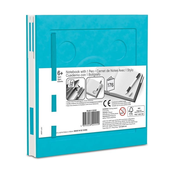 Türkiz négyszögletes jegyzetfüzet zselés tollal, 15,9 x 15,9 cm - LEGO®-image-2