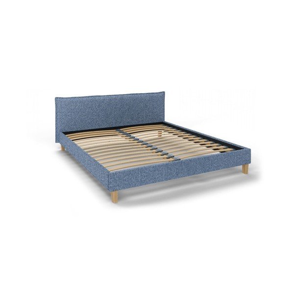 Kék kárpitozott franciaágy ágyráccsal 160x200 cm Tina – Ropez