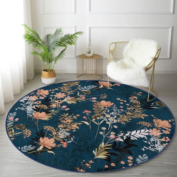 Sötétkék mosható-robotporszívóval tisztítható kerek szőnyeg ø 80 cm Comfort – Mila Home-image-4