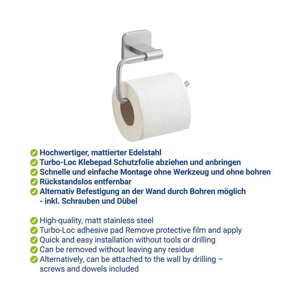 Matt ezüstszínű öntapadós rozsdamentes acél Turbo-Loc WC-papír tartó Porto – Wenko-image-2