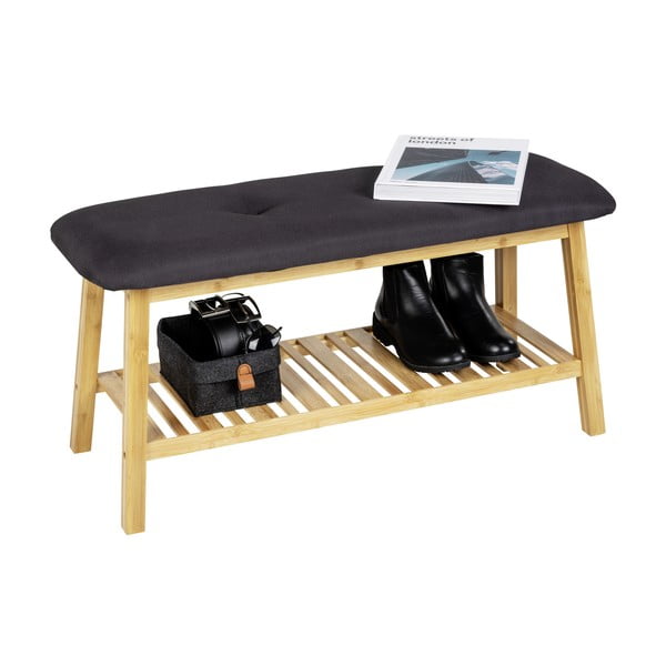 Fekete-natúr színű bambusz ülőkés cipőtartó Ecori – Wenko-image-4