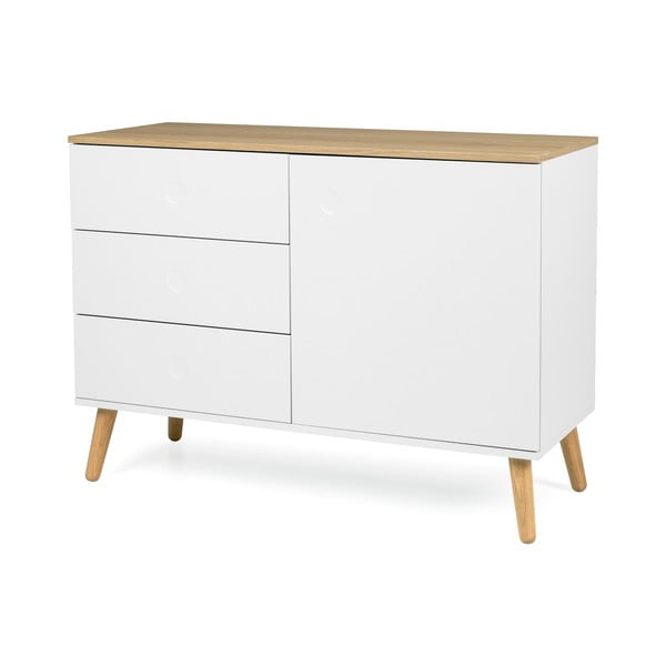 Fehér alacsony komód tölgyfa dekorral 109x79 cm Dot – Tenzo-image-2