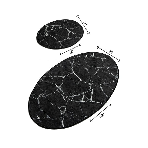 Marble 2 db-os fekete ovális fürdőszobai kilépő szett - Foutastic-image-2