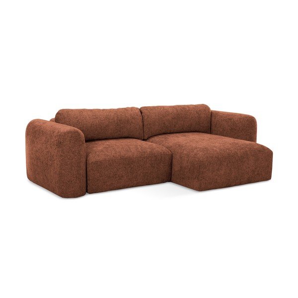 Terrakotta színű zsenília kinyitható-tárolóhelyes sarokkanapé (jobb oldali-heverő résszel) Mele – Makamii-image-2