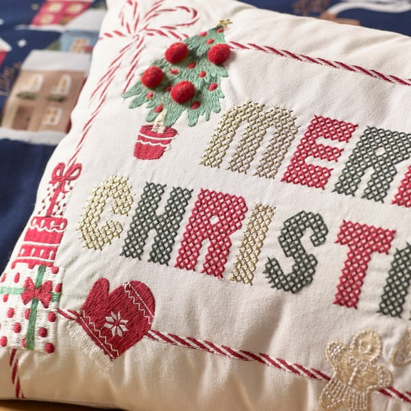 Pamut díszpárna karácsonyi mintával 30x50 cm Merry Christmas Cross Stitch – Catherine Lansfield-image-2