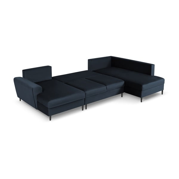 Sötétkék bársony kinyitható tárolóhelyes sarokkanapé (jobb oldali-U alakú) Kyoto – Cosmopolitan Design-image-2
