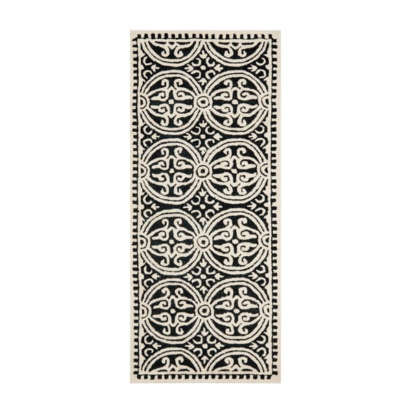 Marina fekete gyapjú szőnyeg, 243 x 76 cm - Safavieh