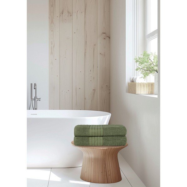 Sötétzöld frottír pamut fürdőlepedő szett 2 db-os 70x140 cm – Good Morning-image-1