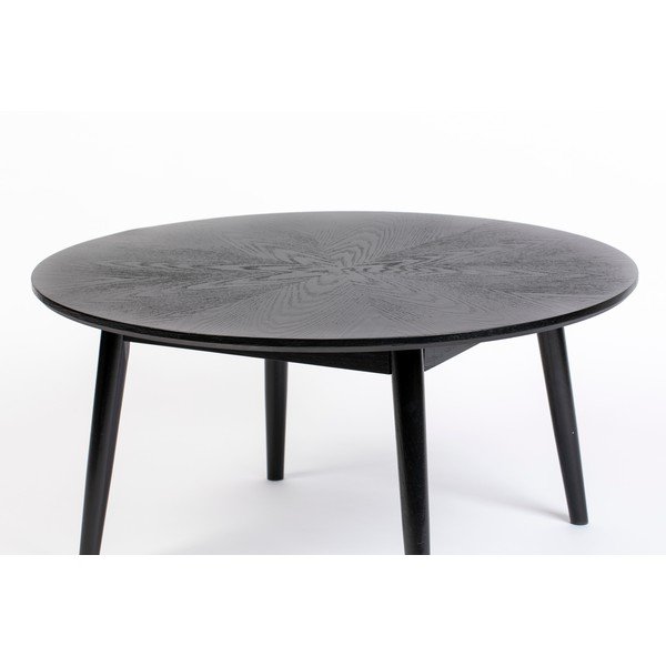 Fekete kerek dohányzóasztal tölgyfa dekorral ø 80 cm Fabio – White Label-image-3