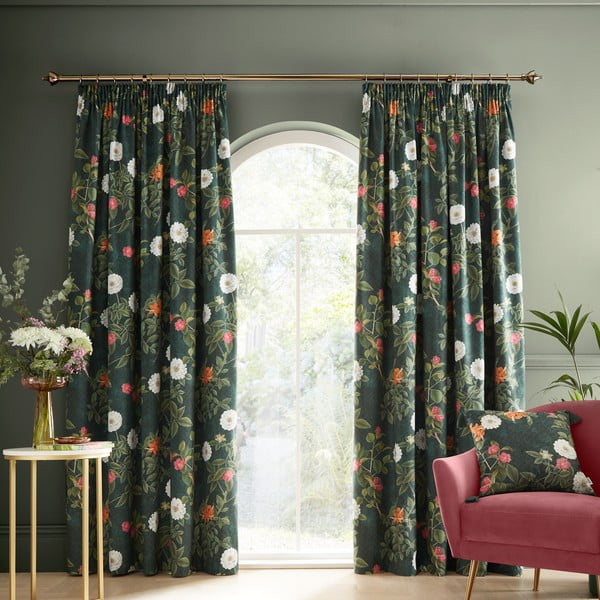 Zöld bársony függöny szett 2 db-os 168x183 cm Arcadia Floral – RHS-image-1