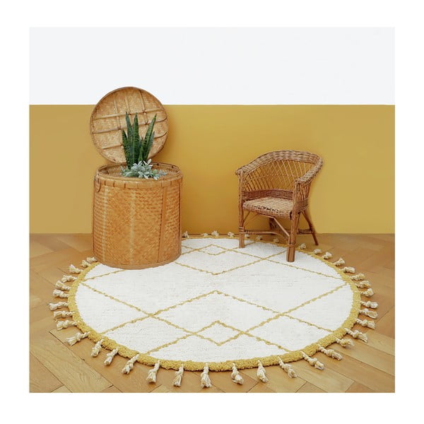 Come fehér-sárga pamut kézzel készített szőnyeg, ø 120 cm - Nattiot-image-2