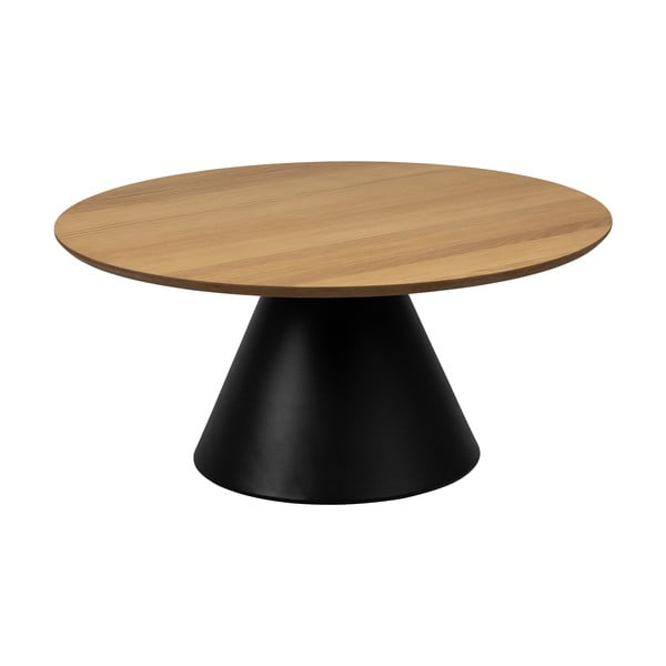 Fekete-natúr színű kerek dohányzóasztal tölgyfa dekoros asztallappal ø 85 cm Soli – Actona-image-3