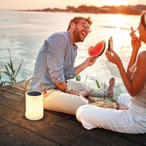 Fehér-barna LED asztali lámpa (magasság 34 cm) Bari – Fischer & Honsel-image-1