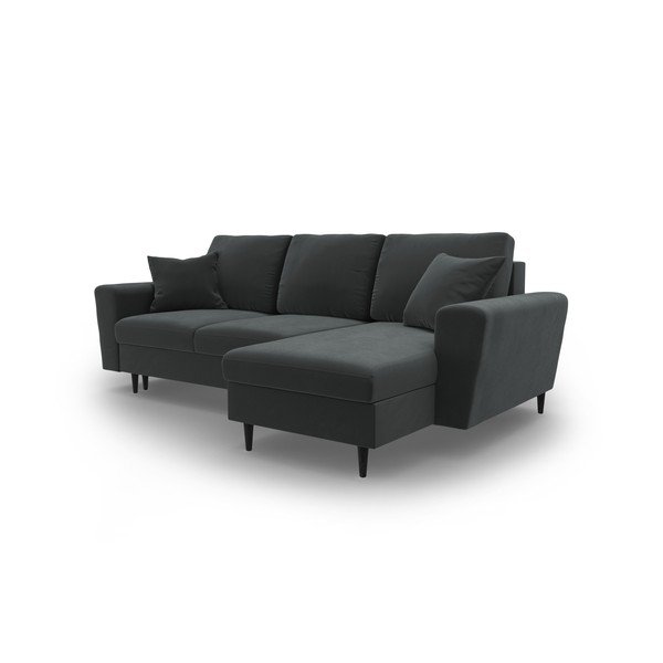 Sötétszürke bársony kinyitható tárolóhelyes sarokkanapé Kyoto – Cosmopolitan Design-image-4