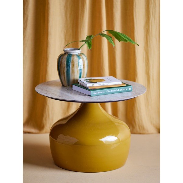 Sárga kerek dohányzóasztal kerámia asztallappal ø 60 cm Lecco – Bloomingville-image-1