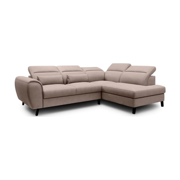 Bézs bársony kinyitható-tárolóhelyes sarokkanapé (jobb oldali-L alakú) Noble – ELTAP-image-2